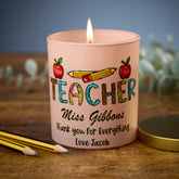 Beautiful Pink Teacher Candle Jar Gift With Pencils and Apple