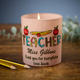 Beautiful Pink Teacher Candle Jar Gift With Pencils and Apple