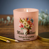 Beautiful Pink Teacher Candle Jar Gift With Floral Pencil Pot