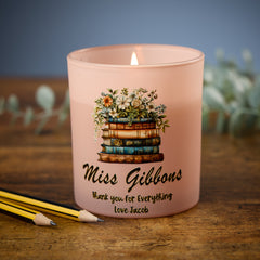 Beautiful Pink Teacher Candle Jar Gift With Floral Books