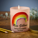 Beautiful Pink Painted Rainbow Teacher Candle Jar Gift
