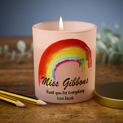 Beautiful Pink Painted Rainbow Teacher Candle Jar Gift
