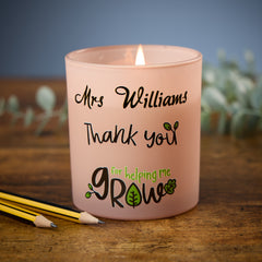 Beautiful Pink Teacher Candle Thank You For Helping Me Grow Jar Gift