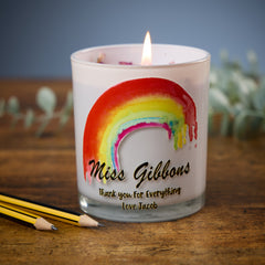 Beautiful Embellished Teacher Candle Jar Gift Watercolour Rainbow