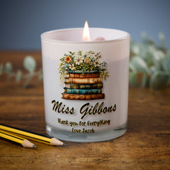 Beautiful Embellished Teacher Candle Jar Gift With Floral Books