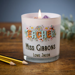 Beautiful Embellished Teacher Candle Jar Gift With Flowers