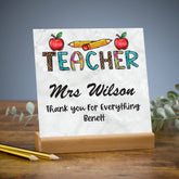 Teacher Thank You Gift Table Sign Plaque With Stand Pencils and Apples Design