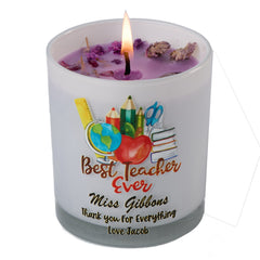 Beautiful Embellished Best Teacher Candle Jar Gift With Stationary