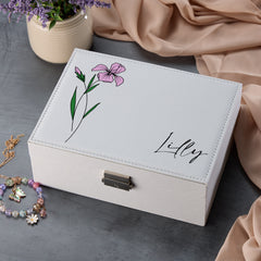 Personalised Beautiful Birth Flower Birthday Jewellery Box Gift For Her