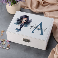 Personalised Girls Black Mermaid Large Jewellery Box Gift Customized
