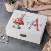 Personalised Girls Pink Fairy On Toadstool Large Jewellery Box Gift Customized