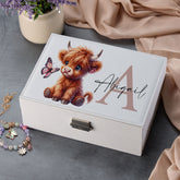 Personalised Cute Highland Cow Large Jewellery Box Gift