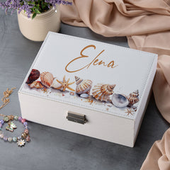 Personalised Any Name Large Jewellery Box Gift With Sea Shell Theme