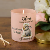 Pink Retirement Candle Gift With Bunny Rabbit personalised Candle Lights ukgiftstoreonline