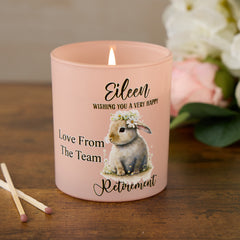 Pink Retirement Candle Gift With Bunny Rabbit personalised Candle Lights ukgiftstoreonline