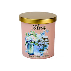 Pink Retirement Candle Gift With Blue Butterflies personalised Candle Lights ukgiftstoreonline