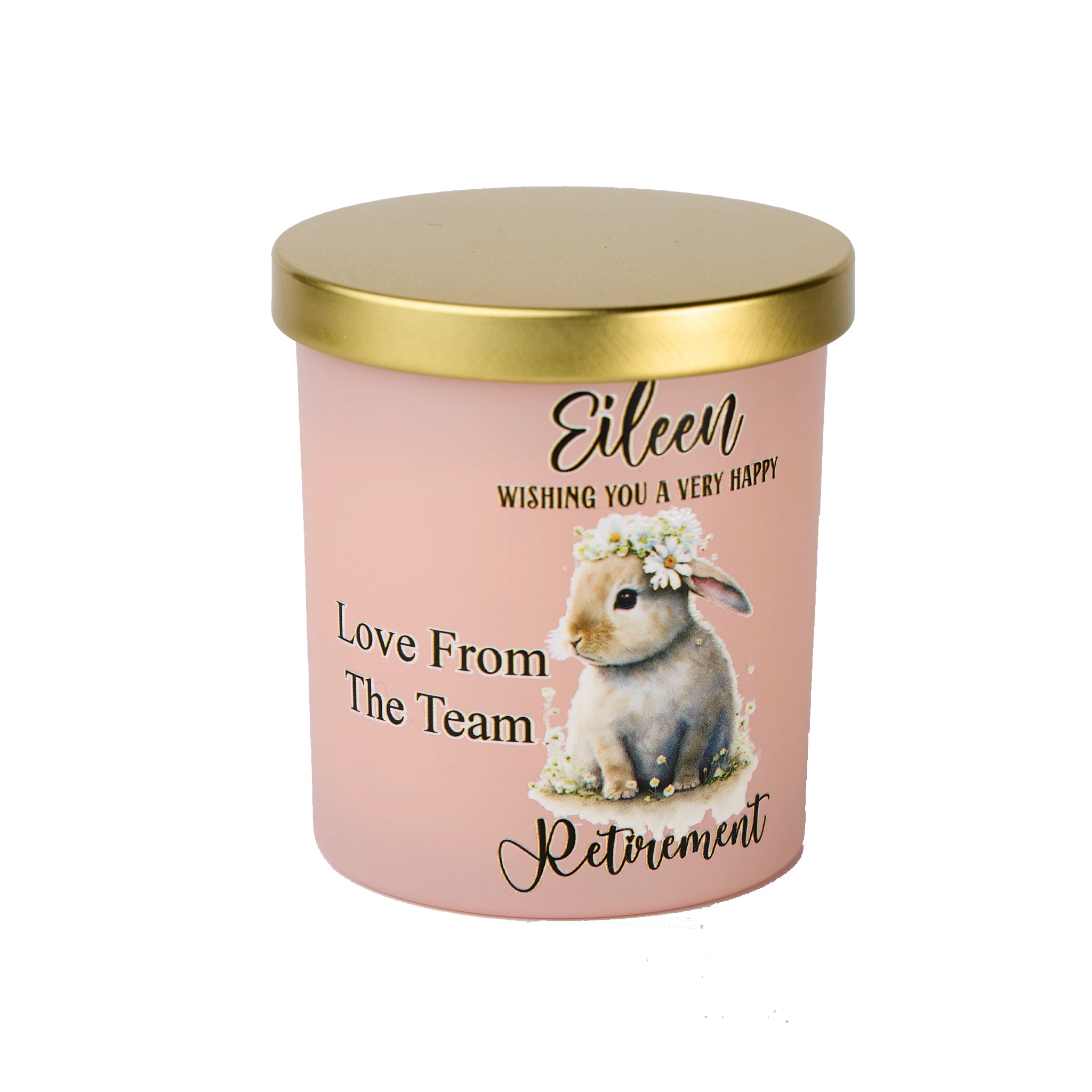 Pink Retirement Candle Gift With Bunny Rabbit personalised Candle Lights ukgiftstoreonline