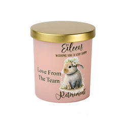 Pink Retirement Candle Gift With Bunny Rabbit personalised Candle Lights ukgiftstoreonline