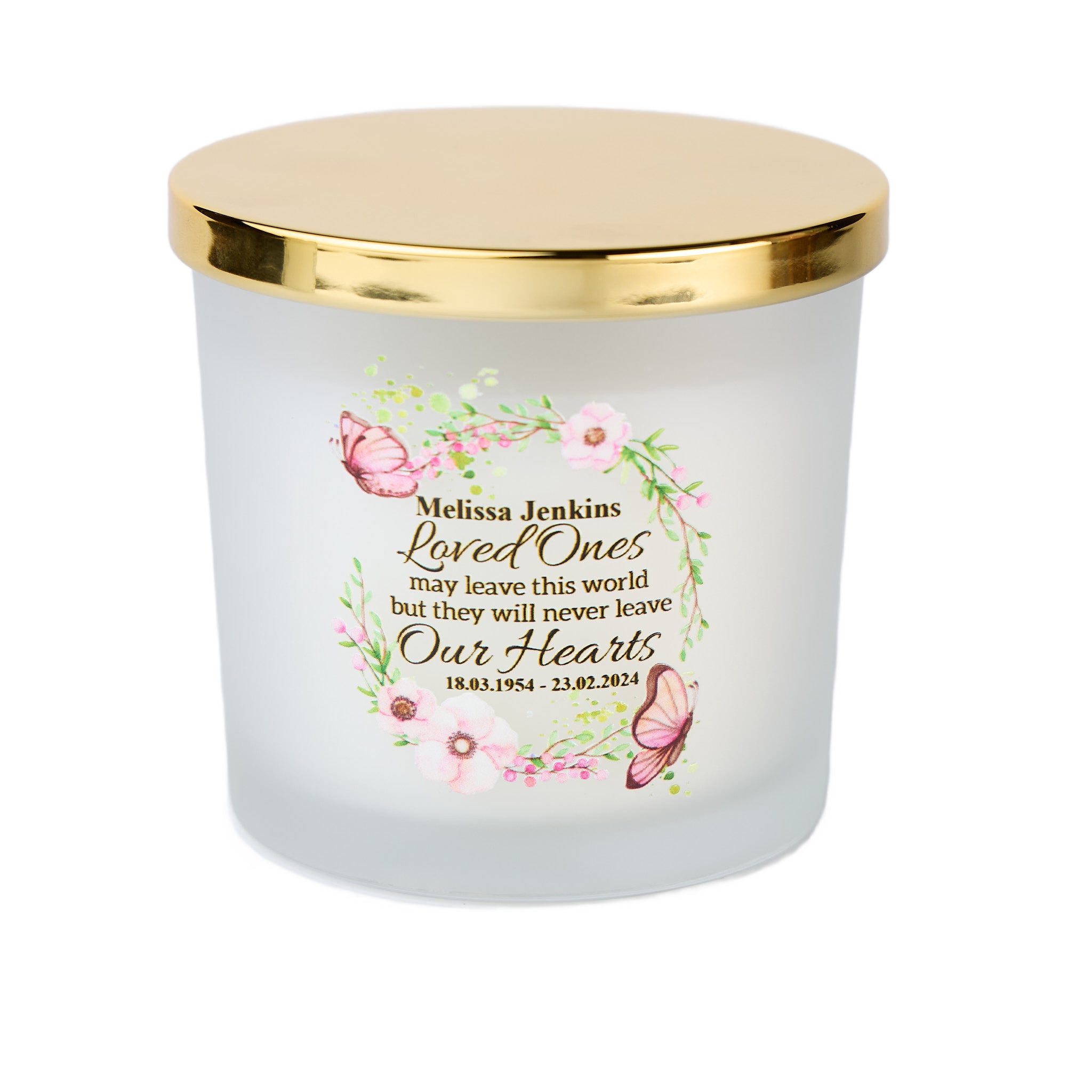 Personalised Large Candle Memorial Remembrance Butterflies and Flowers personalised Candle Lights ukgiftstoreonline