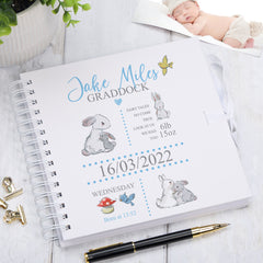 Personalised Rabbit Baby Boy Scrapbook Photo album Keepsake Memory