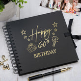 60th Birthday Black Scrapbook Photo Album with Gold Script Present Design