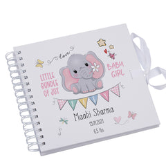 Personalised Baby Girl Scrapbook Photo album Or Record Memory Keepsake Book With elephant design