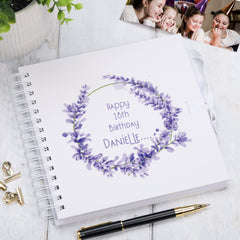 Personalised Lavender Wreath Birthday Scrapbook, Guest Book, Photo Album