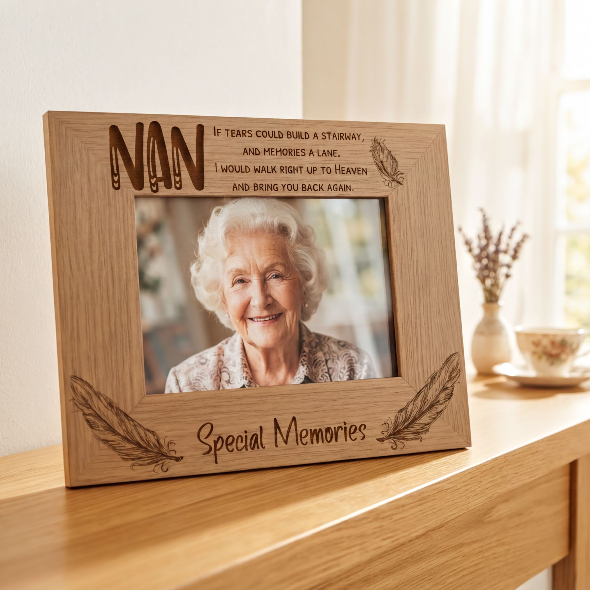 Nan Special Memories Remembrance Photo Frame Gift Oak Wood Finish Nan Photo Frame ukgiftstoreonline