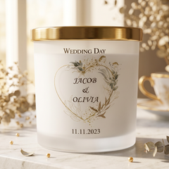 Personalised Large Double Wick Wedding Candle Gift With Gold Leaf personalised Candle Lights ukgiftstoreonline