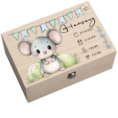 Personalised Wooden Baby Memory Keepsake Box With Cute Animals