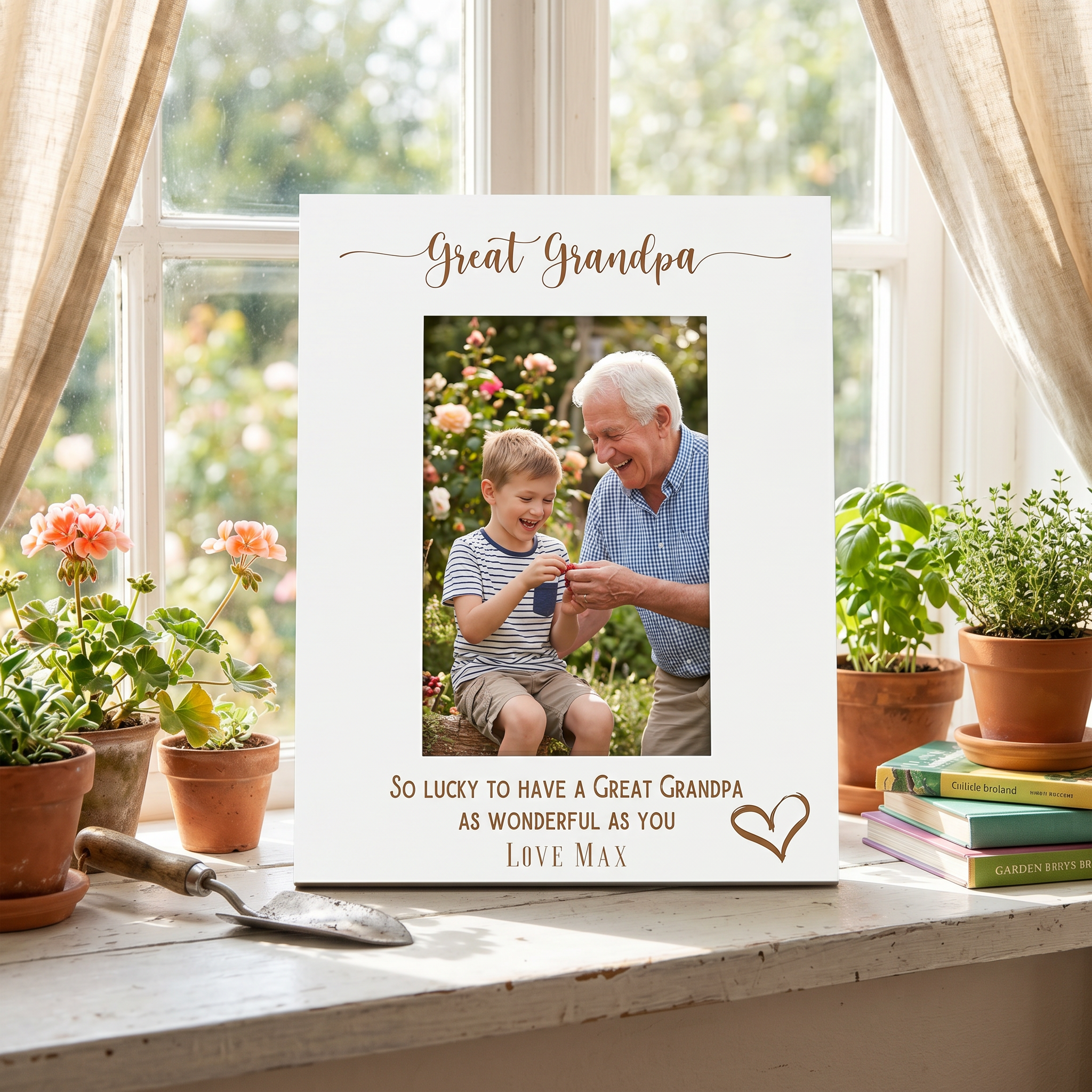 Personalised Great Grandpa Love Heart White Wooden Engraved Portrait Photo Frame Photo Frame ukgiftstoreonline