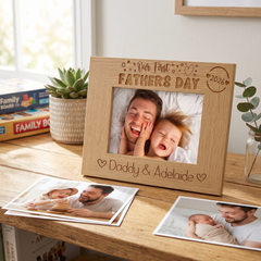 ukgiftstoreonline Personalised Our first Fathers Day Photo Frame Oak wood finish Landscape Father's Day Photo Frame ukgiftstoreonline
