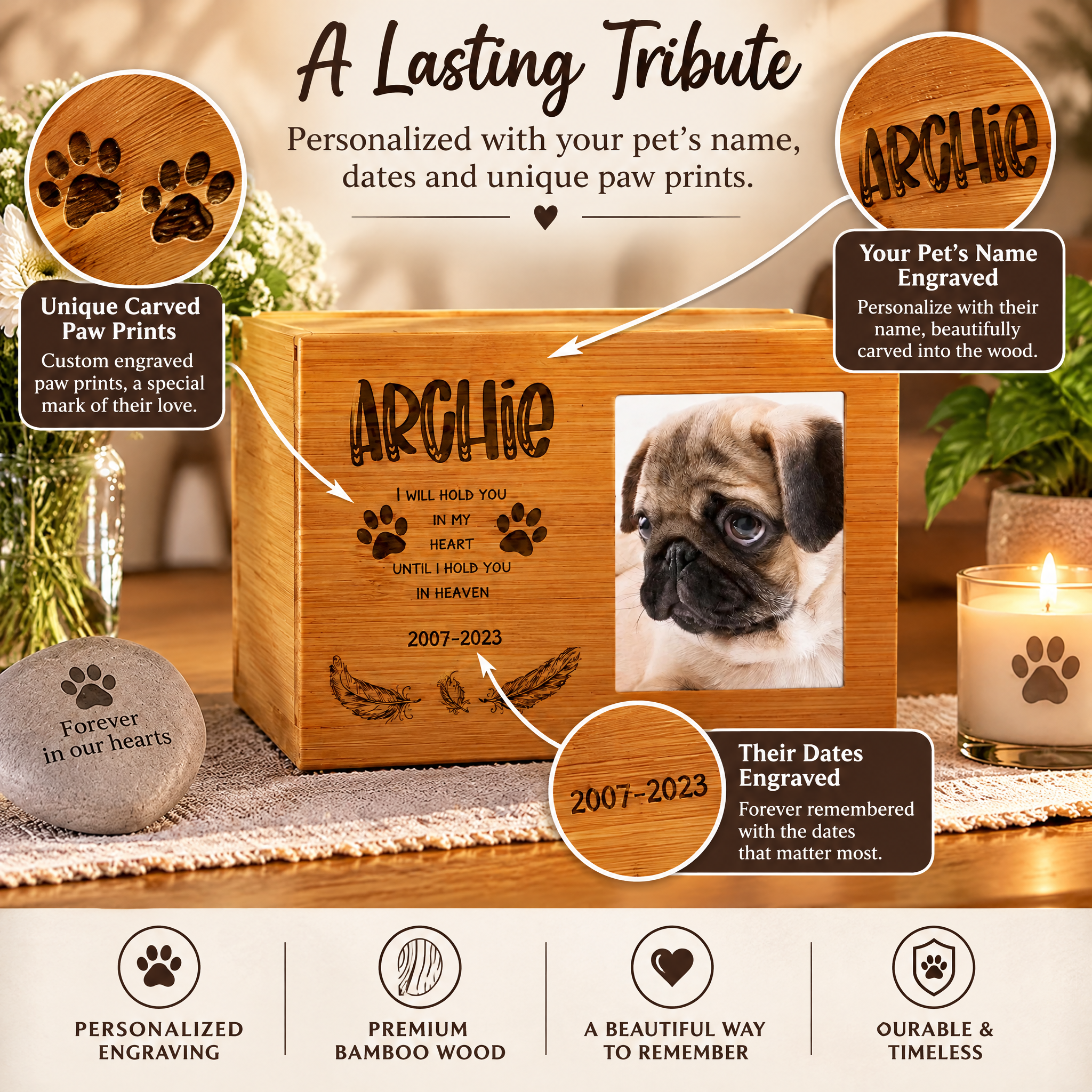 Personalised Wooden Dog Memorial Cremation Urn with Photo Heaven Quote Pet urn ukgiftstoreonline
