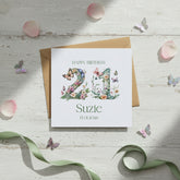 Personalised Luxury Linen 21st Birthday Card, Daughter Granddaughter Sister Niece Friend, Twenty First Birthday, Gift Floral Numbers Personalised Cards ukgiftstoreonline