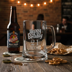 Personalised Engraved Tankard Beer Mug Stein With Happy Birthday Any Age Gift Boxed, 500ml Classic Beer Glass, Any Name personalised beer glasses ukgiftstoreonline 21st Birthday