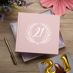 21st Birthday Pink Photo Album Gift For Her With Laurel Wreath