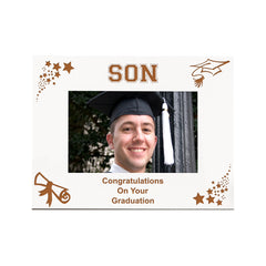 Son Graduation Day White Photo Frame Gift With Stars
