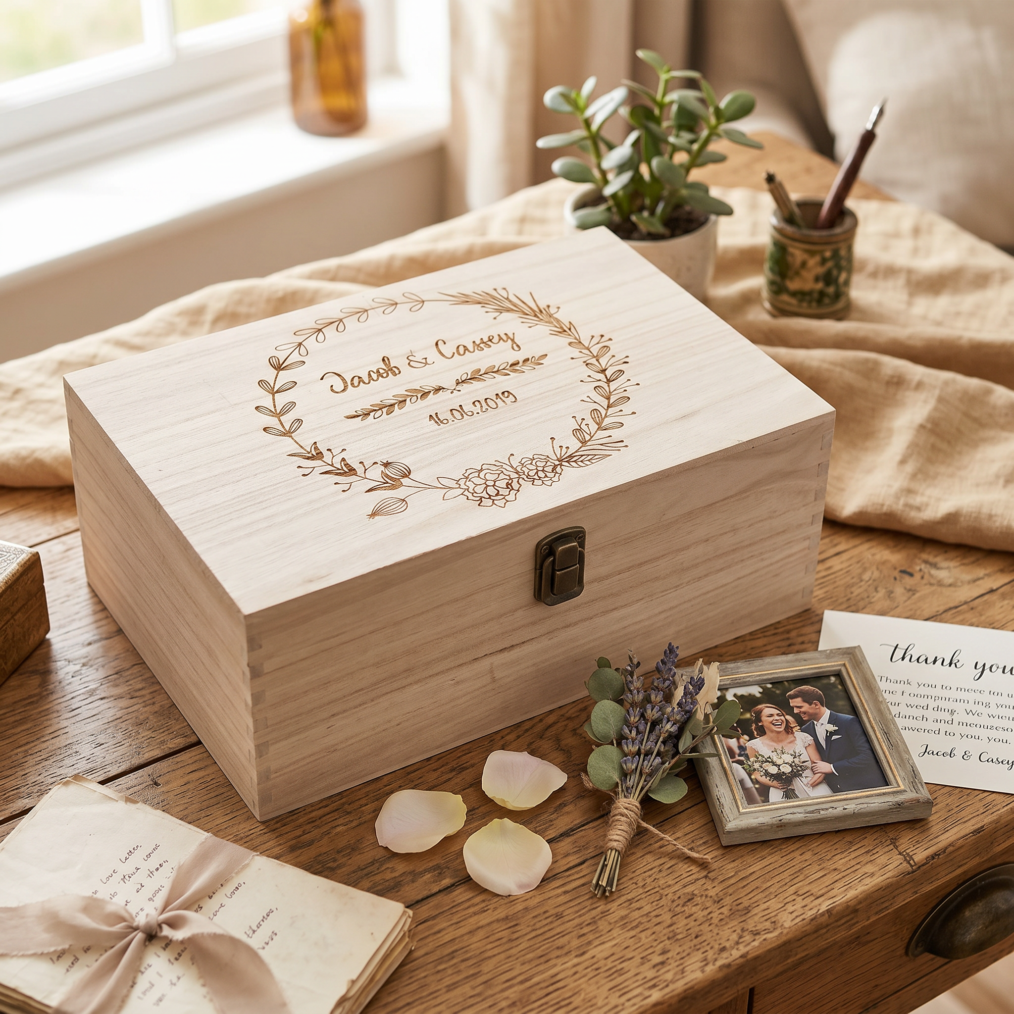 Personalised Large Wedding Memory Box Engraved Gifts Any Name Keepsake Wedding Memory box Raised Words