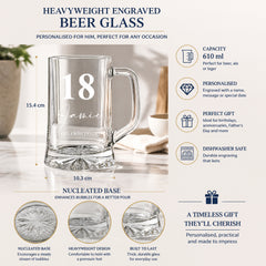 Personalised 18th Birthday Beer Glass Tankard Gift Boxed with Sentiment personalised beer glasses ukgiftstoreonline