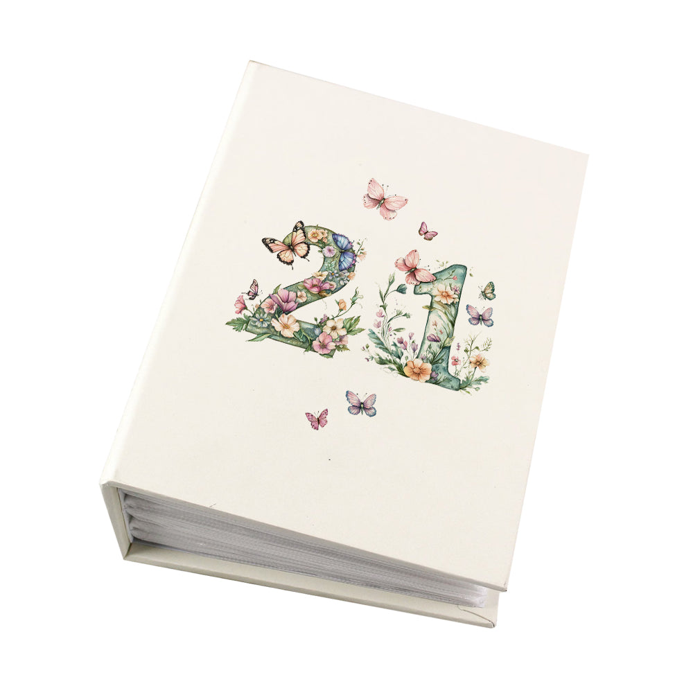 21st Birthday Photo Album Gift For Her 100 Photos 6"x4" Butterflies and Flowers Personalised Photo Album ukgiftstoreonline