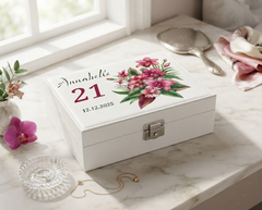 Personalised Beautiful 21st Birthday Jewellery Box Orchid Flower Design Special Birthday Gift Personalised Jewellery Box ukgiftstoreonline