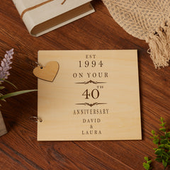 40th Anniversary Personalised Engraved Wooden Album Scrapbook For Memories