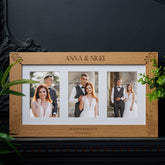 Personalised Wedding Photo Picture Frame Wooden Triple 6 x 4 Gift With Wildflowers