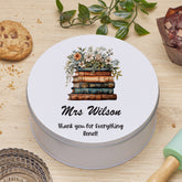 Personalised Teacher Gift Cake Or Cookie Tin With Floral Books