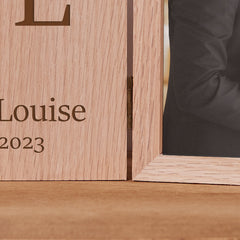 Personalised Leaf Design Wedding Day Book Photo Frame Solid Oak Wood Gift