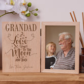 Personalised Grandad Love You To The Moon Book Photo Frame Solid Oak Wood Gift