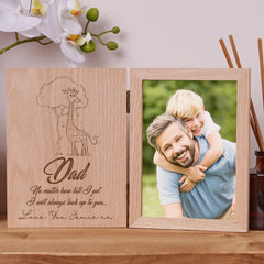 Personalised Dad Book Photo Frame Solid Oak Wood Gift No Matter How Tall