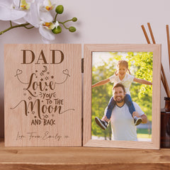 Personalised Dad Love You To The Moon Book Photo Frame Solid Oak Wood Gift