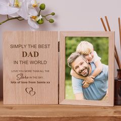 Personalised Simply The Best Dad Book Photo Frame Solid Oak Wood Gift