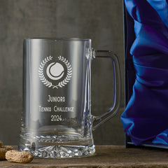 Personalised 1 Pint Tennis Ball Beer Glass Tankard In Silk Lined Gift Box